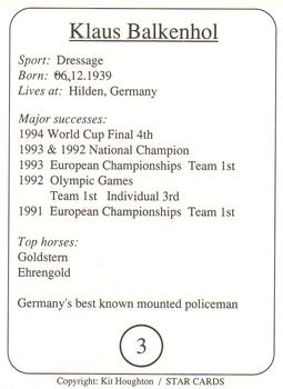 1995 Star Cards Riders of the World #3 Klaus Balkenhol Back